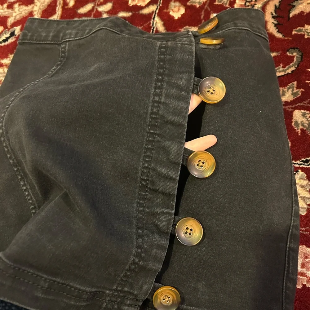 Free People Button-Front Black A-Line Denim Skirt